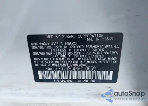 2022 Subaru Crosstrek Sport из США, поврежденный, VIN JF2GTHSC4NH210669